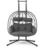 Juskys Doppel Hängesessel Aria aus Polyrattan mit Gestell Grau