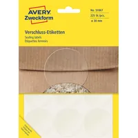Avery Zweckform Verschlussetiketten transparent (225 Siegel Etiketten, Ø38mm, selbstklebende