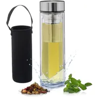 Relaxdays Teeflasche mit Sieb, 450 ml, Trinkflasche to go,