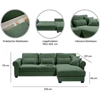 Sofa.de Ecksofa beidseitig montierbar Angelina groß ¦ rosa/pink ¦