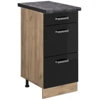 Vicco Küchenunterschrank R-Line Schwarz Hochglanz/Goldkraft Eiche 40 cm mit
