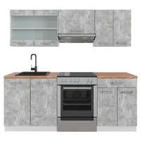 Vicco Küchenzeile Beton/Weiß 200 cm, AP Eiche