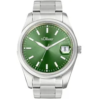 S.Oliver Quarzuhr, Armbanduhr, Damenuhr, Herrenuhr, Datum, Edelstahlarmband, grün