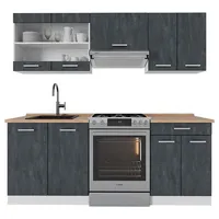 Vicco Küchenzeile R-Line 200 cm Schwarz Beton/Weiß