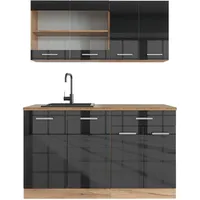 Vicco R-Line, Singleküche Anthrazit Hochglanz/Goldkraft Eiche 140 cm, AP