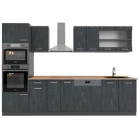 Vicco Küchenzeile R-Line 300 cm Schwarz Beton/Anthrazit mit Arbeitsplatte