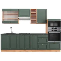 Vicco Küchenzeile Grün-Gold Landhaus/Goldkraft Eiche 280 cm, AP Anthrazit