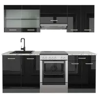 Vicco Küchenzeile R-Line 200 cm Schwarz Hochglanz/Anthrazit