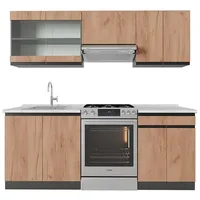 Vicco Küchenzeile R-Line 200 cm Goldkraft Eiche/Anthrazit AP Marmor