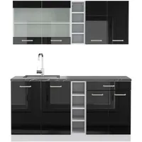 Vicco Küchenzeile R-Line 160 cm Schwarz Hochglanz/Weiß