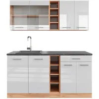 Vicco Küchenzeile R-Line 160 cm Weiß Hochglanz/Eiche