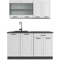 Vicco R-Line, Singleküche Weiß Landhaus/Anthrazit 140 cm AP Anthrazit