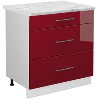 Vicco Küchenunterschrank Bordeaux Hochglanz/Weiß 80 cm mit 3 Schubladen,