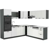 Vicco R-Line, Eckküche Weiß Landhaus/Anthrazit 237 x 247 cm