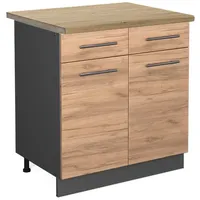 Vicco Küchenunterschrank Fame-Line 80 cm, AP Eiche Wotan, Anthrazit,