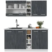 Vicco Küchenzeile R-Line 160 cm Schwarz Beton/Weiß