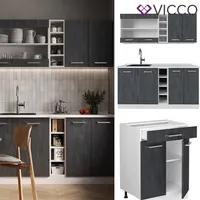 Vicco Küchenzeile R-Line 160 cm Schwarz Beton/Weiß