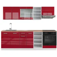 Vicco Küchenzeile R-Line 240 cm Rot Hochglanz/Weiß