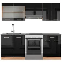 Vicco Küchenzeile R-Line 200 cm Schwarz Hochglanz