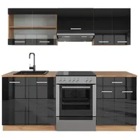 Vicco Küchenzeile R-Line, Anthrazit Hochglanz/Goldkraft Eiche, 200 cm AP