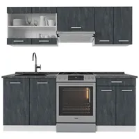 Vicco Küchenzeile R-Line 200 cm Schwarz Beton/Weiß