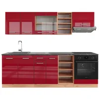 Vicco Küchenzeile R-Line 240 cm Rot Hochglanz/Goldkraft Eiche