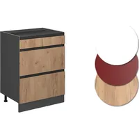 Vicco Küchenunterschrank R-Line, 60 cm mit Schubladen, AP Eiche,