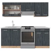 Vicco Küchenzeile R-Line 200 cm Schwarz Beton Eiche mit