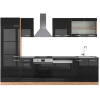 Vicco Küchenzeile R-Line 300 cm Schwarz Hochglanz/Eiche