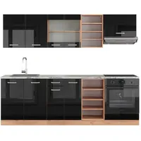 Vicco Küchenzeile R-Line 240 cm Schwarz Hochglanz