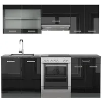 Vicco Küchenzeile R-Line 200 cm Schwarz Hochglanz