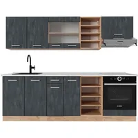 Vicco Küchenzeile R-Line 240 cm Schwarz Beton Eiche mit