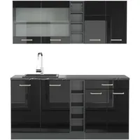 Vicco Küchenzeile R-Line 160 cm Schwarz Hochglanz