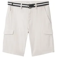 Tom Tailor Herren Regular Cargoshorts mit Gürtel, beige, Uni,