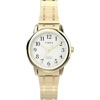 Timex Easy Reader Damen-Armbanduhr, 25 mm, goldfarbenes Edelstahl-Stretcharmband, weißes