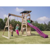 Axi Spielturm Malik mit Doppelschaukel Braun und Rutsche Lila