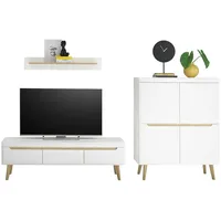 Furn.design Wohnwand "Isgard" in weiß matt und Scandi Eiche