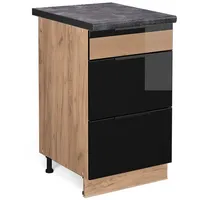 Vicco Unterschrank Fame-Line, Schwarz Eiche hochglanz/Goldkraft Eiche, 50 cm,
