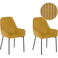 Beliani Esszimmerstuhl Loverna Cord senfgelb 2er Set