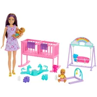 Barbie Skipper-Puppe und Kinderzimmer mit Zubehör, enthält Zwillingsbabypuppen, 1