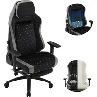 Woltu Gaming Stuhl, adaptiver Lendenwirbelstütze, Samtbezug, Schwarz+Grau