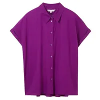 Tom Tailor Damen Basic Kurzarm-Bluse mit Leinen, dark orchid,