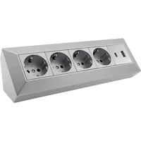 ChiliTec Steckdosenblock 23789, 4-fach, USB-A+C, 250V/16A, silber