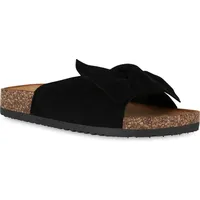 VAN HILL Damen Pantoletten Flach Schleifen Schuhe Schwarz, 36