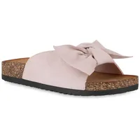 VAN HILL Damen Pantoletten Flach Schleifen Schuhe Rosa, 36