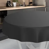 ANRO Wachstuch-Tischdecke abwaschbar Outdoor Indoor Rund 140cm Schwarz, Schnittkante