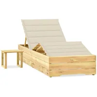 VidaXL Garten-Sonnenliege Cremeweiß mit Tisch und Auflage Kiefer Imprägniert