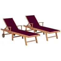 VidaXL Sonnenliegen 2 Stk. mit Auflagen Weinrot Massivholz Teak