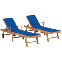 VidaXL Sonnenliegen 2 Stk. mit Auflagen Königsblau Massivholz Teak