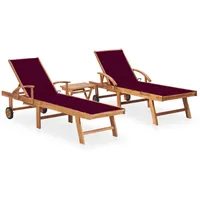 VidaXL Sonnenliegen 2 Stk. mit Tisch und Auflagen Massivholz